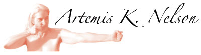 Logo: Artemis K. Nelson posed as archer without a bow